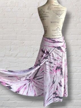 Volcom Tiedoll Wave Skirt Pink Black Tie Dye Maxi Wrap Skater Skirt L